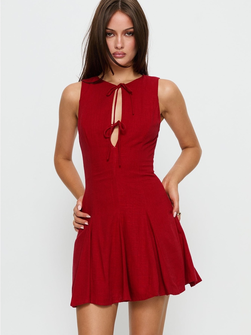 Princess Polly Aeryn Tie Front Mini Dress Red